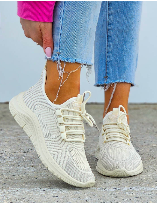 Lekkie Beżowe Buty Sportowe Damskie Wciągane Sportano