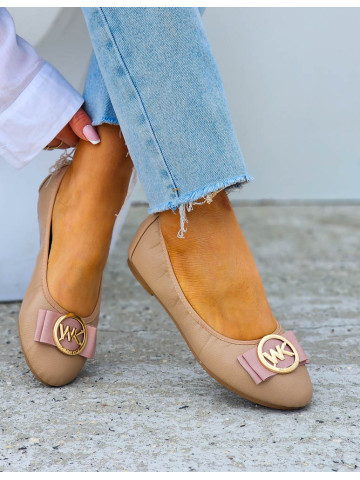 Klasyczne Balerinki Na Płaskiej Podeszwie Korse Beżowe