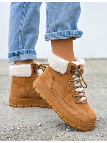 Brązowe Sportowe Zimowe Botki Damskie Śniegowce Cold