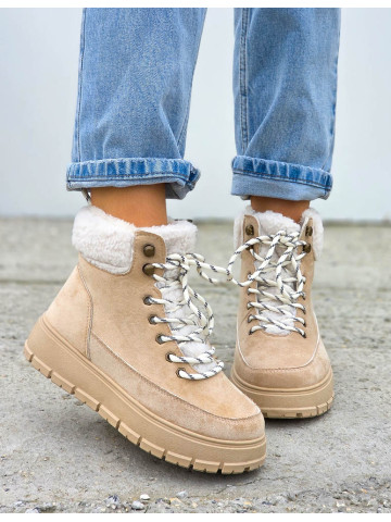 Beżowe Sportowe Zimowe Botki Damskie Śniegowce Cold