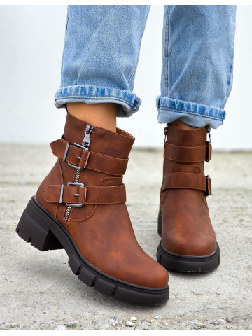 Czekoladowe Botki Workery Na Grubej Podeszwie Military 