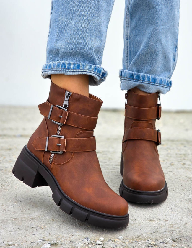 Czekoladowe Botki Workery Na Grubej Podeszwie Military 