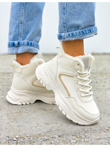 Beżowe Sportowe Zimowe Botki Damskie Śniegowce Swizars