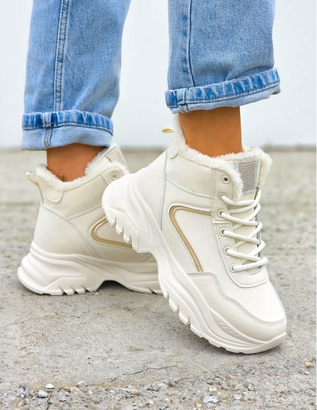 Beżowe Sportowe Zimowe Botki Damskie Śniegowce Swizars