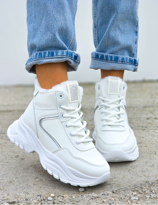 Białe Sportowe Zimowe Botki Damskie Śniegowce Swizars