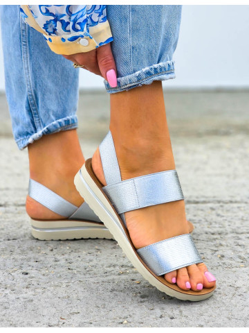 Srebrne Sandały Na Gumki Na Grubej Podeszwie Amber