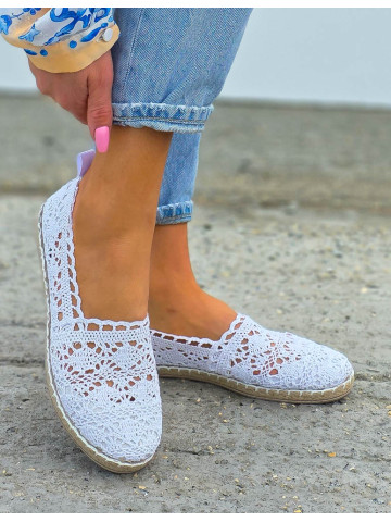 Białe Ażurowe Koronkowe Balerinki Giulia