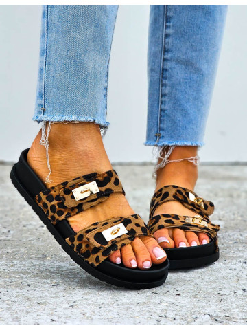 Klapki Na Grubej Podeszwie Basic Trop w Panterkę