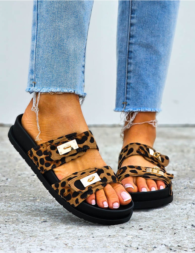 Klapki Na Grubej Podeszwie Basic Trop w Panterkę