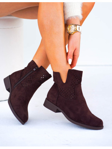 Czekoladowe Ażurowe Zamszowe Botki Szyblety Montenegro