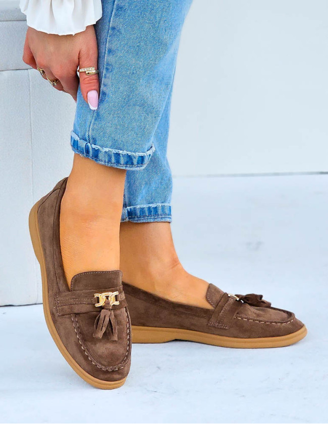 Baleriny Mokasyny Ma Płaskiej Podeszwie Mocca