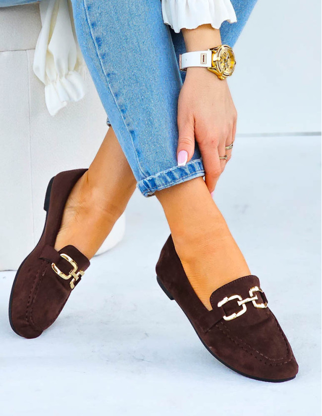 Czekoladowe Baleriny Mokasyny Na Płaskiej Podeszwie Aurora