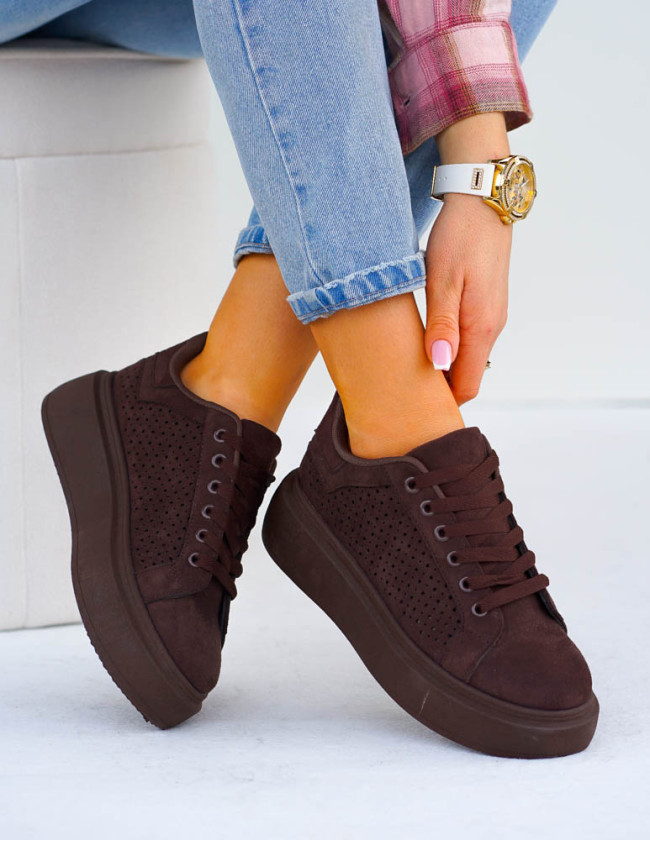 Czekoladowe Ażurowe Trampki Na Wysokiej Podeszwie Ze Skóry Asos