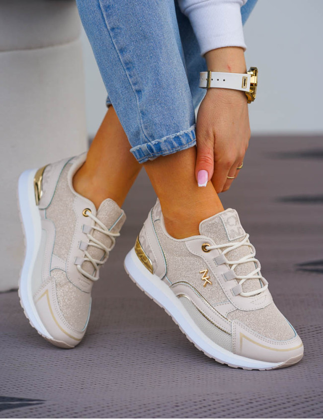 Beżowe Buty Sportowe Sneakersy Na Platformie MK Shine