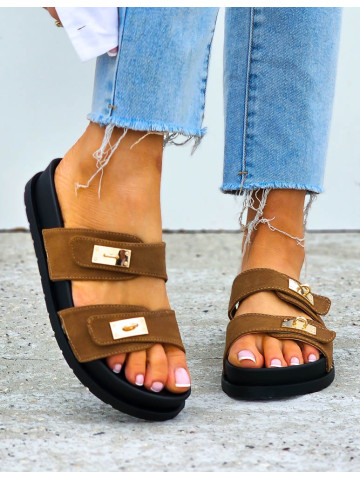 Klapki Na Grubej Podeszwie Basic Trop Brązowe