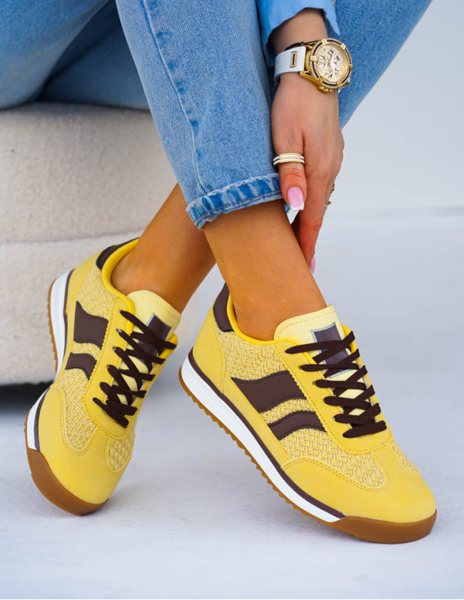Żółto-Czekoladowe Buty Sportowe Damskie News