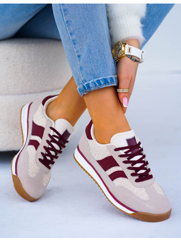 Beżowo-Bordowe Buty Sportowe Damskie News