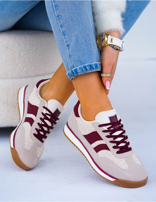 Beżowo-Bordowe Buty Sportowe Damskie News