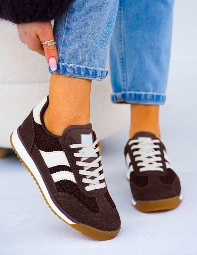 Czekoladowo-Beżowe Buty Sportowe Damskie News