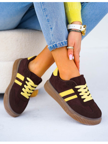 Czekoladowo-Żółte Buty Sportowe Na Grubej Podeszwie Campes