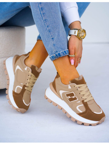 Beżowe Buty Sportowe Damskie Na Grubej Podeszwie NIU