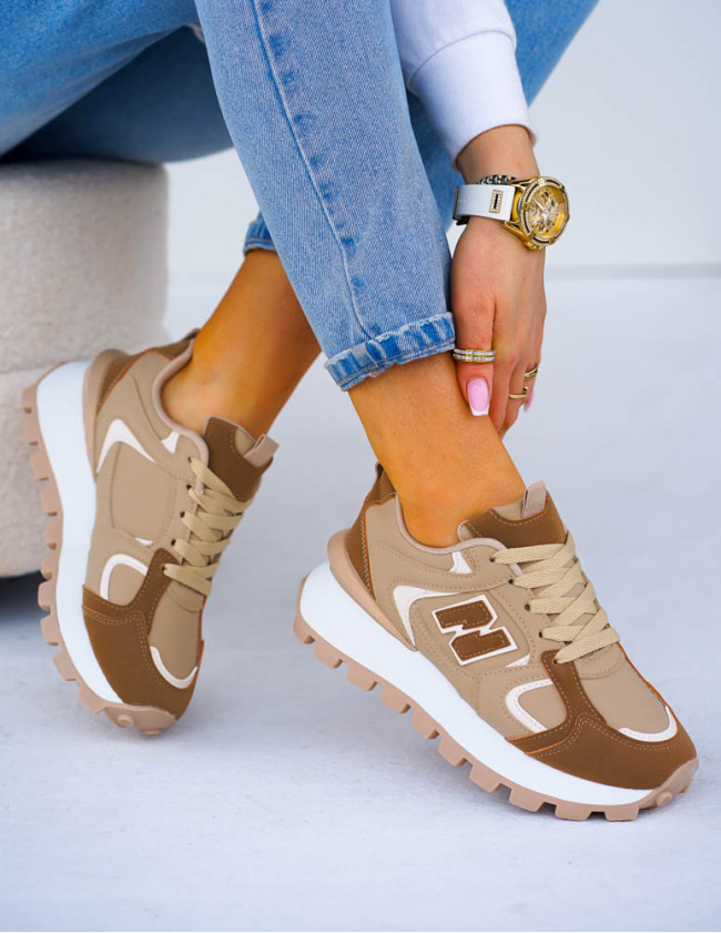 Beżowe Buty Sportowe Damskie Na Grubej Podeszwie NIU