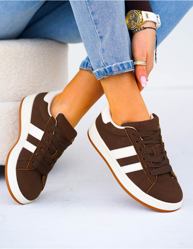 Czekoladowo-Beżowe Zamszowe Buty Sportowe Campes