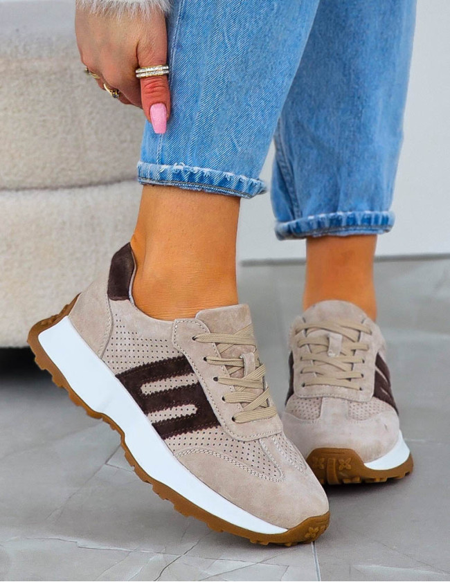 Premium Eleganckie Skórzane Sportowe Półbuty Trampki Cappuccino