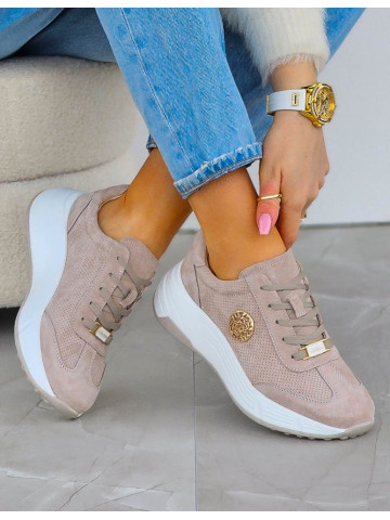 Premium Eleganckie Skórzane Sportowe Półbuty Trampki Latte