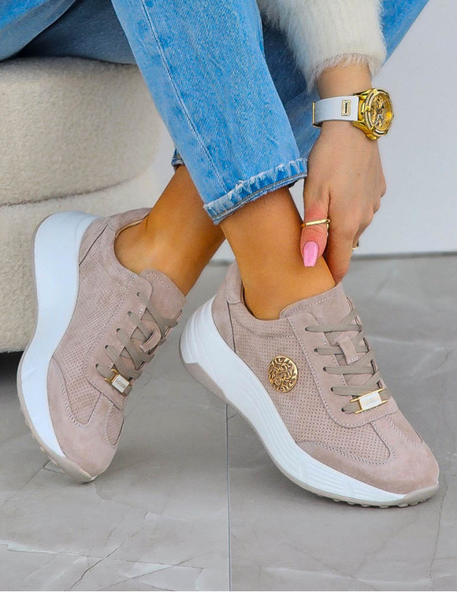 Premium Eleganckie Skórzane Sportowe Półbuty Trampki Latte