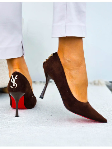 Eleganckie Czekoladowe Zamszowe Szpilki Czólenka Yes Saint