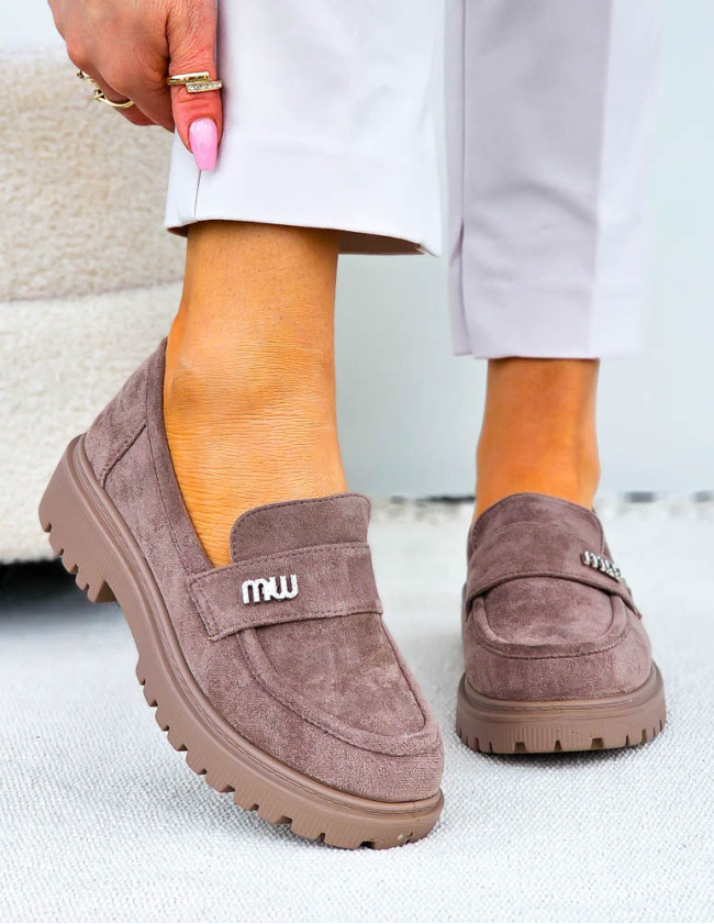 Beżowe Zamszowe Mokasyny Na Platformie Niuniu