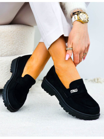 Czarne Zamszowe Mokasyny Na Platformie Niuniu