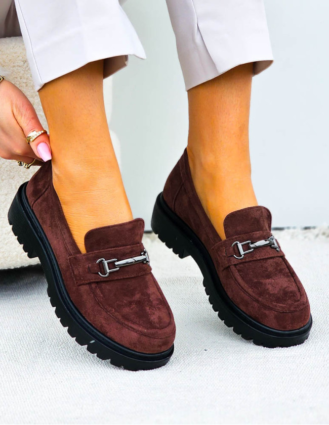 Czekoladowe Zamszowe Mokasyny Na Platformie Shilla