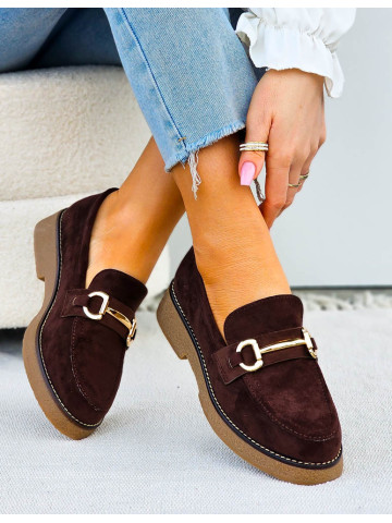 Czekoladowe Zamszowe Mokasyny Na Kauczukowej Podeszwie