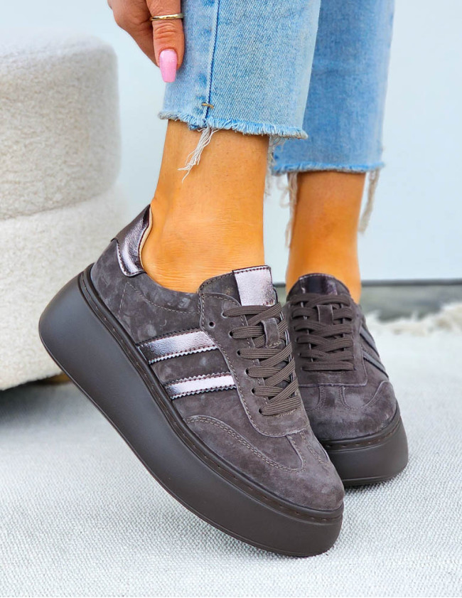 Premium Skórzane Sportowe Półbuty Trampki Grey Alissia