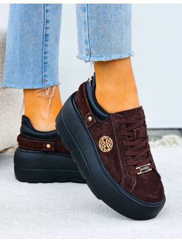 Premium Czekoladowe Skórzane Sportowe Półbuty Trampki Manolia