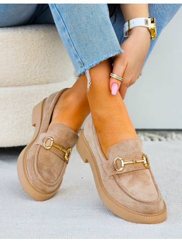 Beżowe Zamszowe Mokasyny Na Grubej Podeszwie Basic