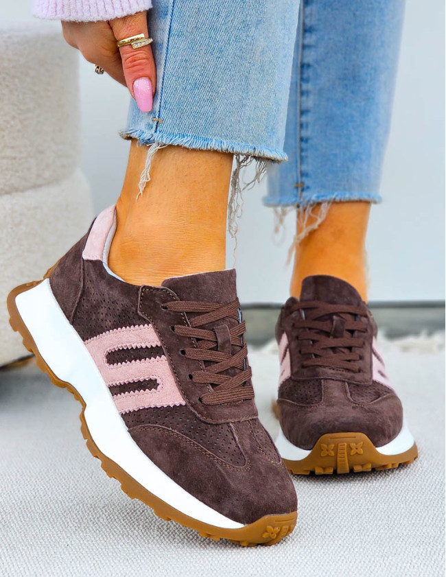 Premium Eleganckie Skórzane Sportowe Półbuty Americano Pink