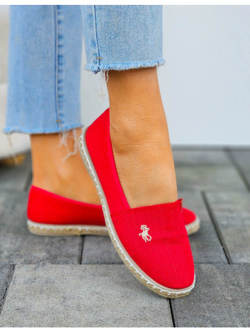 Czerwone Espadryle Mokasyny Na Plecionej Podeszwie Must