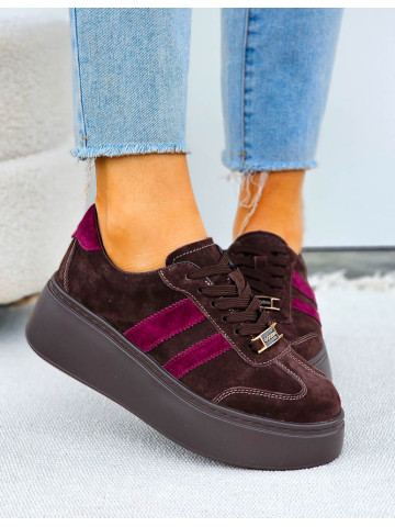 Premium Czekoladowe Skórzane Sportowe Półbuty Trampki Eleya