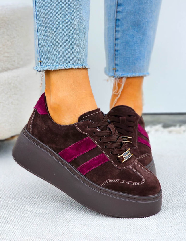 Premium Czekoladowe Skórzane Sportowe Półbuty Trampki Eleya