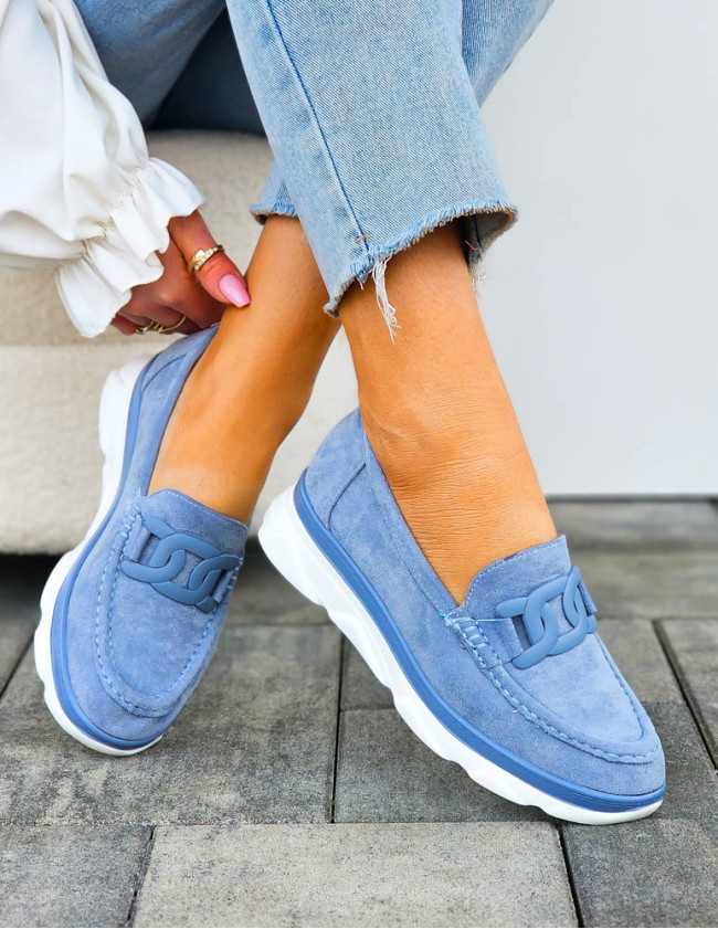 Sportowe Lekkie Mokasyny Półbuty Niebieskie Miss