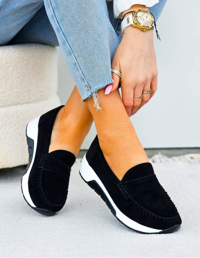 Sportowe Lekkie Mokasyny Półbuty Czarne Comfort