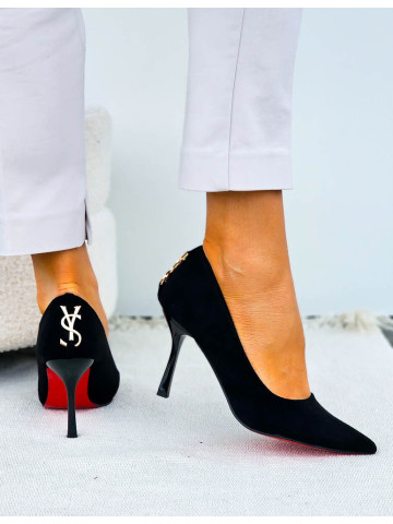 Eleganckie Czarne Zamszowe Szpilki Czólenka Yes Saint