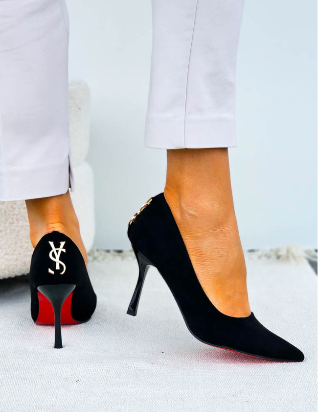 Eleganckie Czarne Zamszowe Szpilki Czólenka Yes Saint