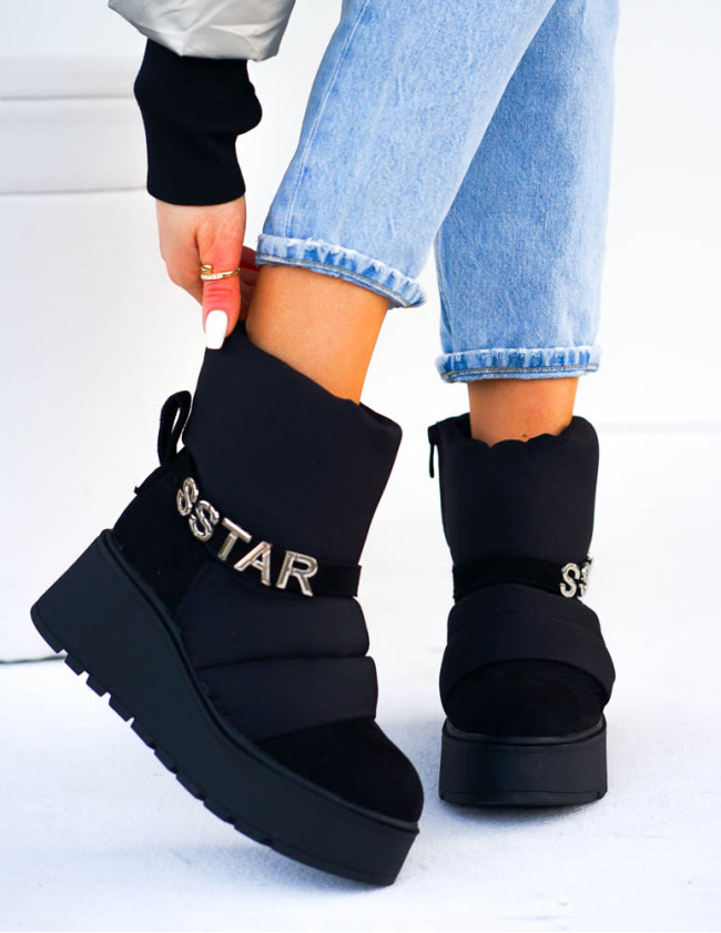 Botki Damskie Śniegowce Na Koturnie S Star Czarne