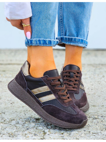 Premium Czekoladowe Skórzane Sportowe Półbuty Trampki Yees