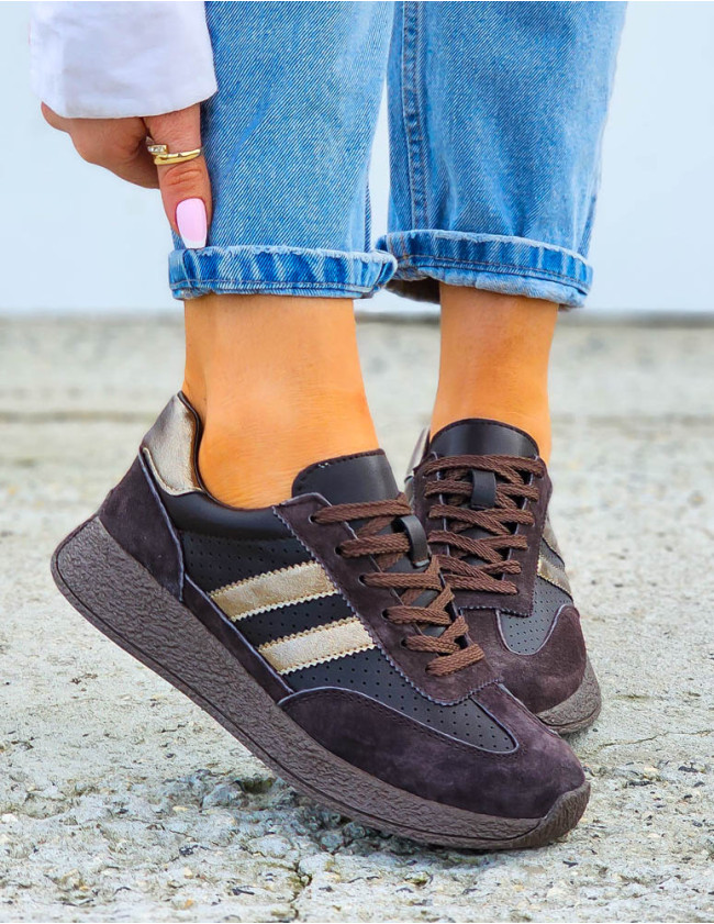 Premium Czekoladowe Skórzane Sportowe Półbuty Trampki Yees