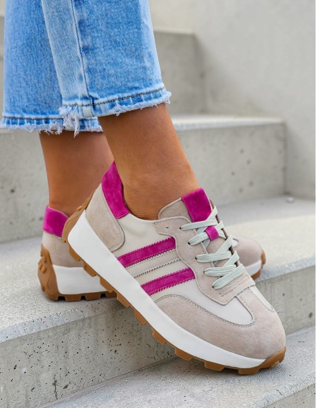 Skóra Naturalna Trampki Sneakersy Buty Sportowe Empire Rose